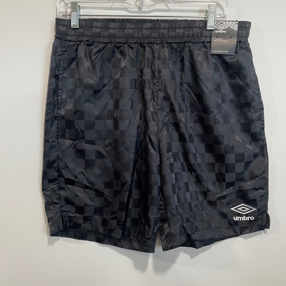 Umbro Mens Black Jacquard Checkerboard Shorts 7 Inch Inseam Small NWT